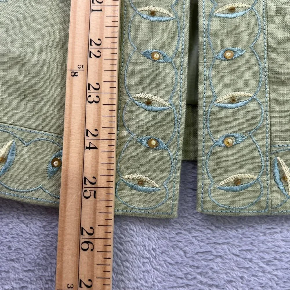 Dressbarn Blazer Womens 14 Sage‎ Green Linen Floral Embroideries Career Business